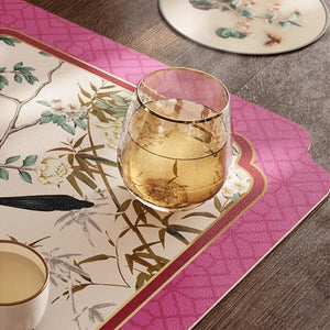 Chinoiserie Retro Pink Floral Bird Kitchen Drain Mat - SinoCultural -- TM065A3040