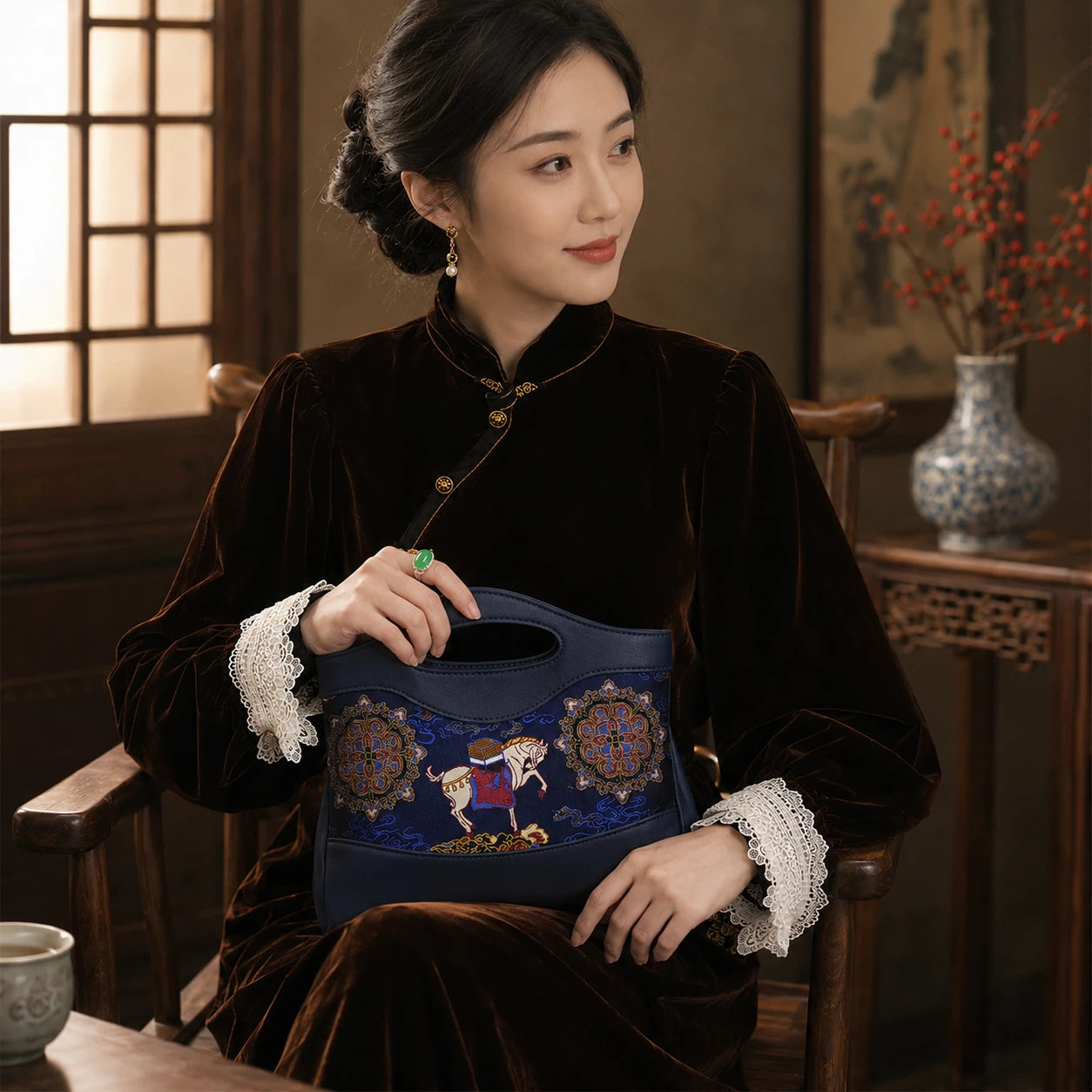 Heritage Song Brocade New Chinese Style Nano Bag-Blessings on Horseback-brocademodern
