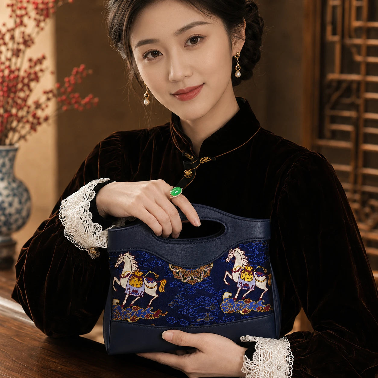Heritage Song Brocade New Chinese Style Nano Bag-Blessings on Horseback-brocademodern