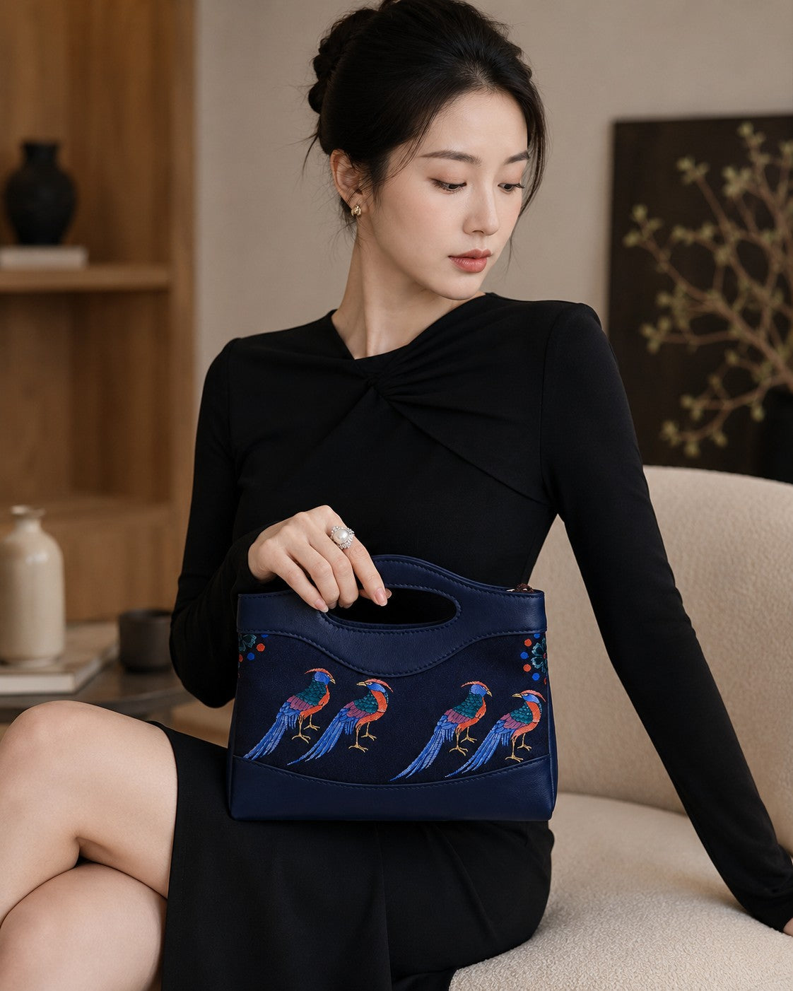 Heritage Song Brocade New Chinese Style Nano Bag-Blessings on Horseback + Blue Pheasant Bird-brocademodern