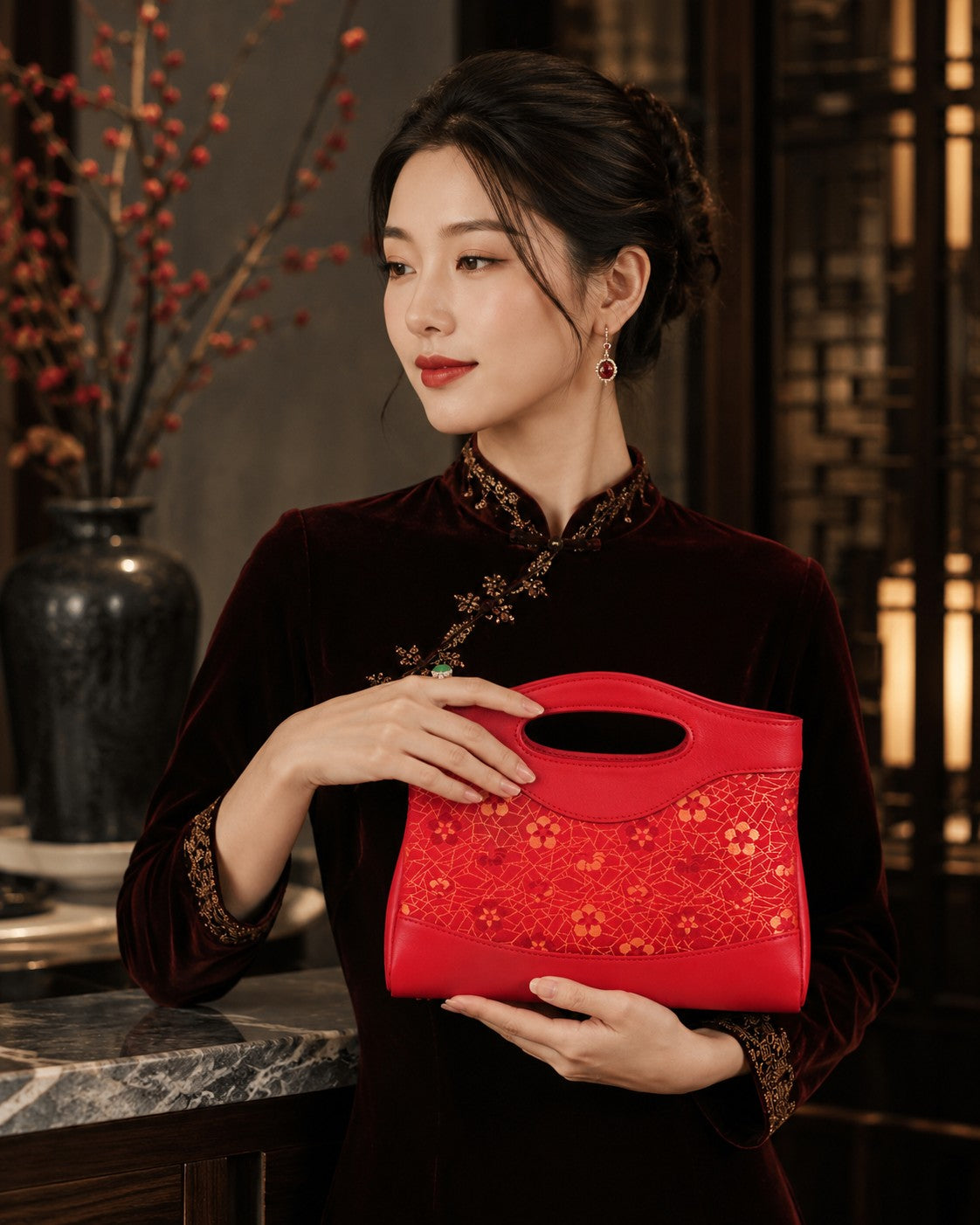 Chinoiserie Luxury Song Brocade New Chinese Style Nano Bag-Ice Crack Plum Blossom