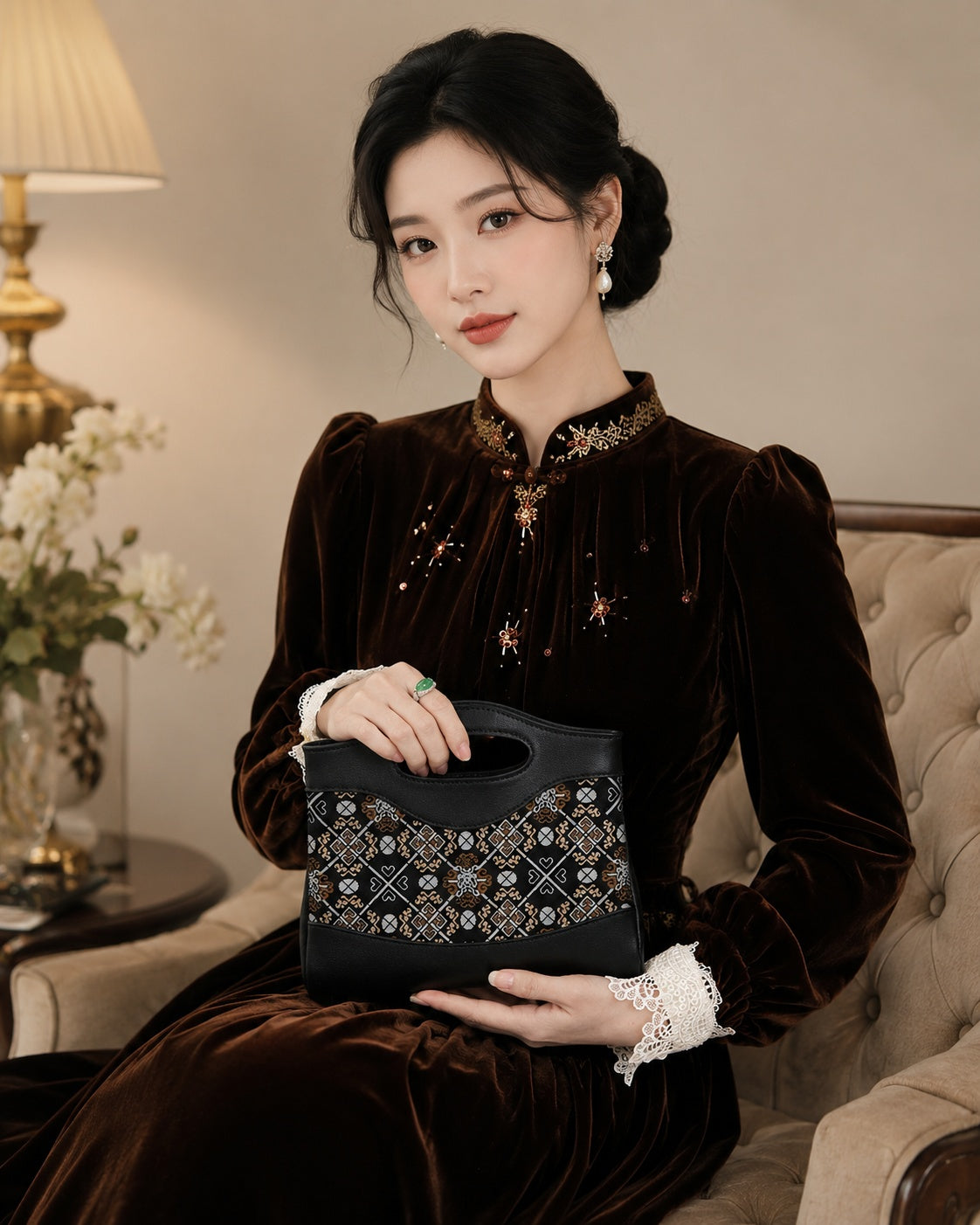 Heritage Song Brocade New Chinese Style Nano Bag-Lingwen Ruyi-brocademodern