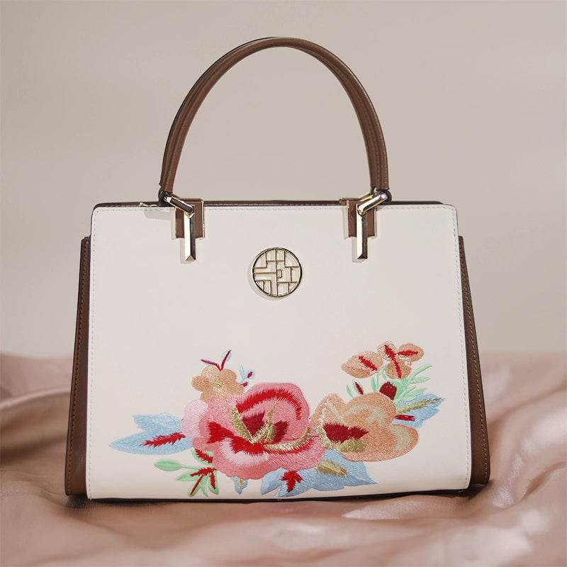 Embroidery Genuine Leather Floral Elegant Crossbody Bag - SinoCultural -- SC1754-A2