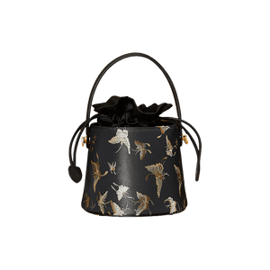 Brocade Black Bucket Bag Designer Butterfly Handbag - SinoCultural -- JD170618-1