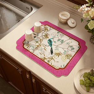 Chinoiserie Retro Pink Floral Bird Kitchen Drain Mat - SinoCultural -- TM065A3040