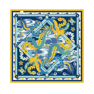 14 Momme Mulberry Silk Square Scarf Phoenix Crown 63x63cm - SinoCultural -- LS045