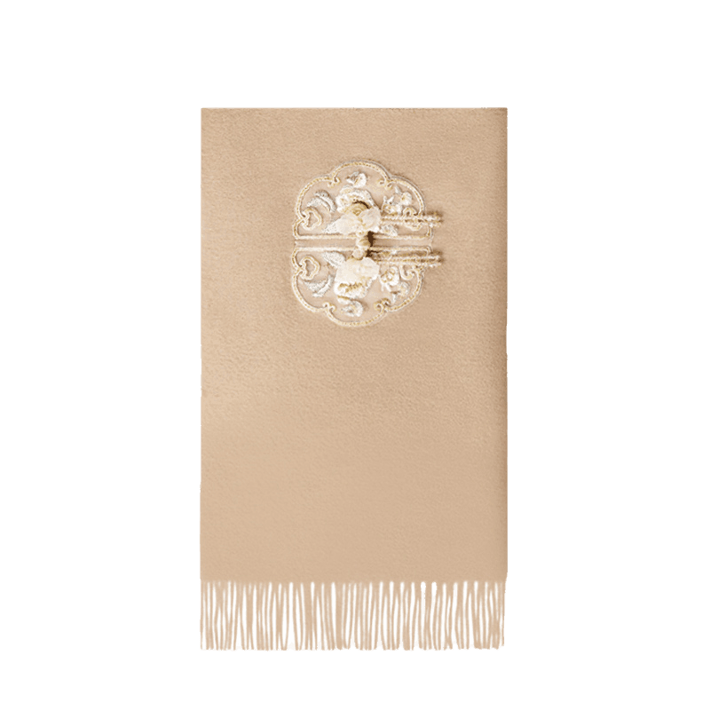 Handcrafted Embroidery Premium 100% Wool Scarf Shawl Beaded Fringe 180x30cm - SinoCultural -- LS066