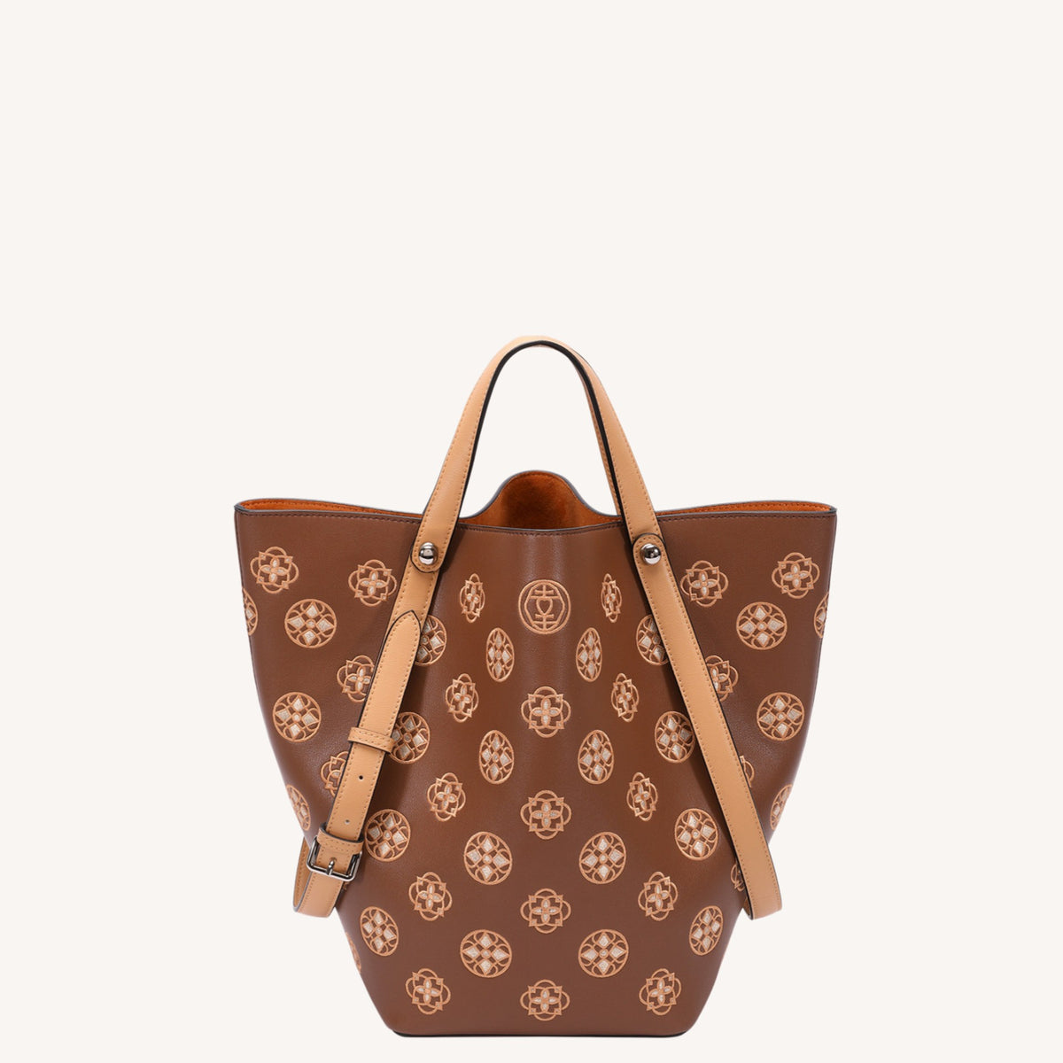 Baoxiang Blossom Embroidered Leather Bucket Bag | Chinese Style Large Tote | Brocade Modern