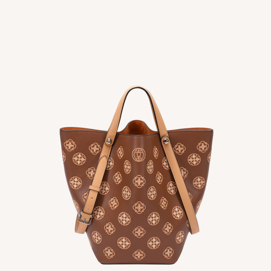 Baoxiang Blossom Embroidered Leather Bucket Bag | Chinese Style Large Tote | Brocade Modern