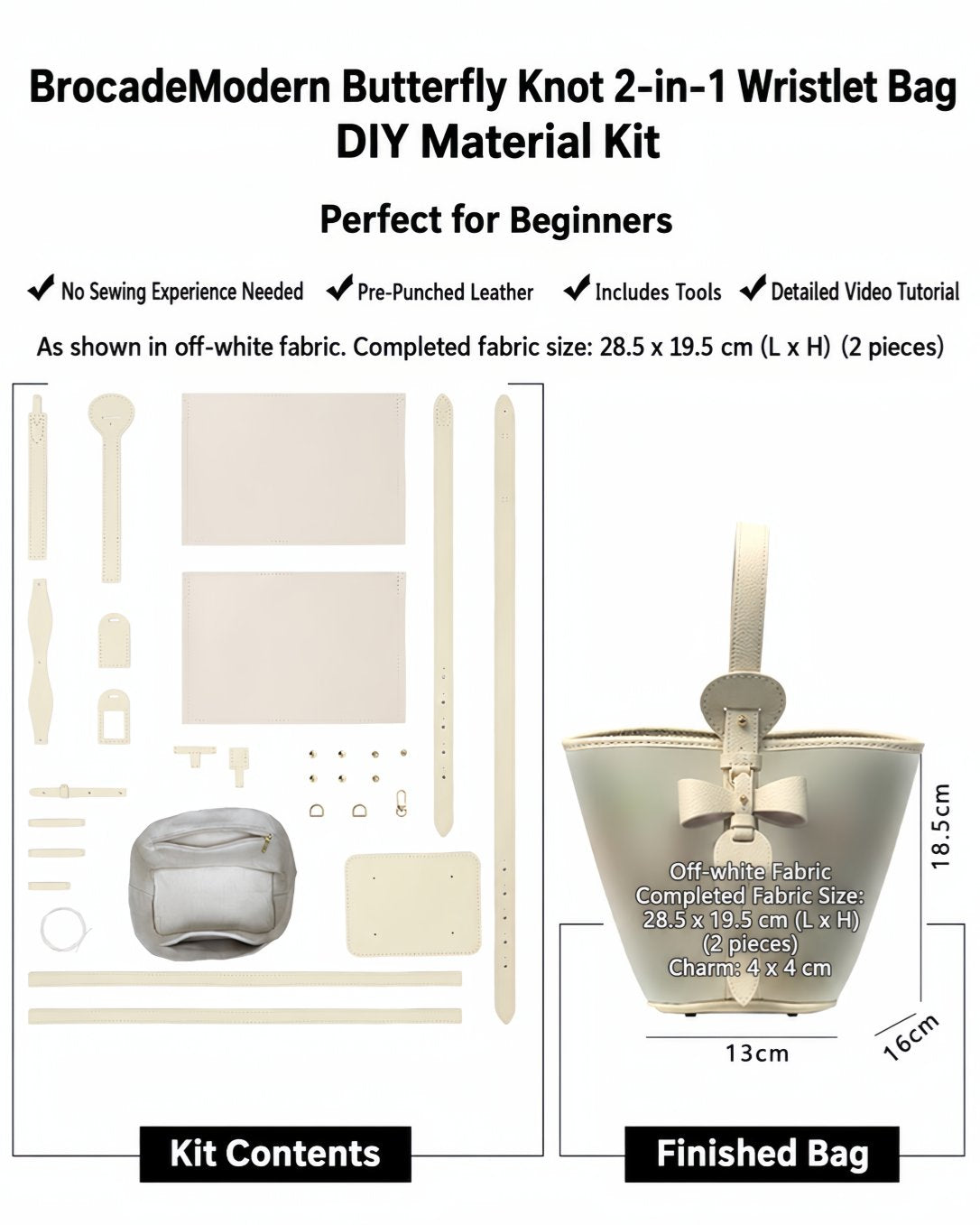 Butterfly Bow Handbag DIY Kit – Leather and Fabric Hand-Sewing Crossbody Bag