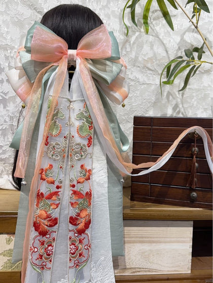Dream of Dunhuang orange green oversized bow hair clip with heritage-inspired color palette
