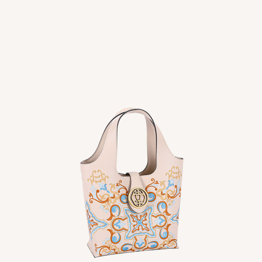 Dunhuang Arabesque Embroidered Basket Bag | Chinese Style Leather Tote