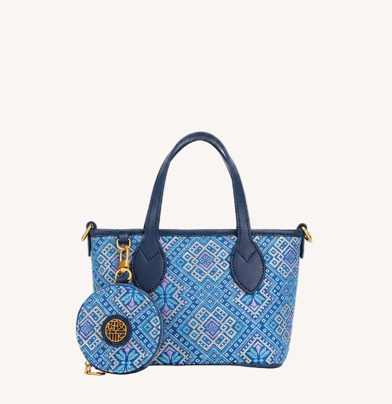 Heritage Zhuang Brocade New Chinese Style Tote Bag – Golden Blue Butterfly-brocademodern