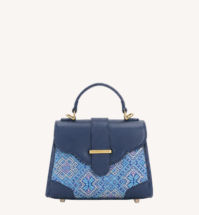 Golden Blue Butterfly Zhuang Brocade Tote Bag | Tan Xiangguang Heritage Handbag-brocademodern