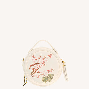 Gu (古) Series Round Bag | Chinese Embroidered Epiphyllum & Plum Blossom Bag | Brocade Modern