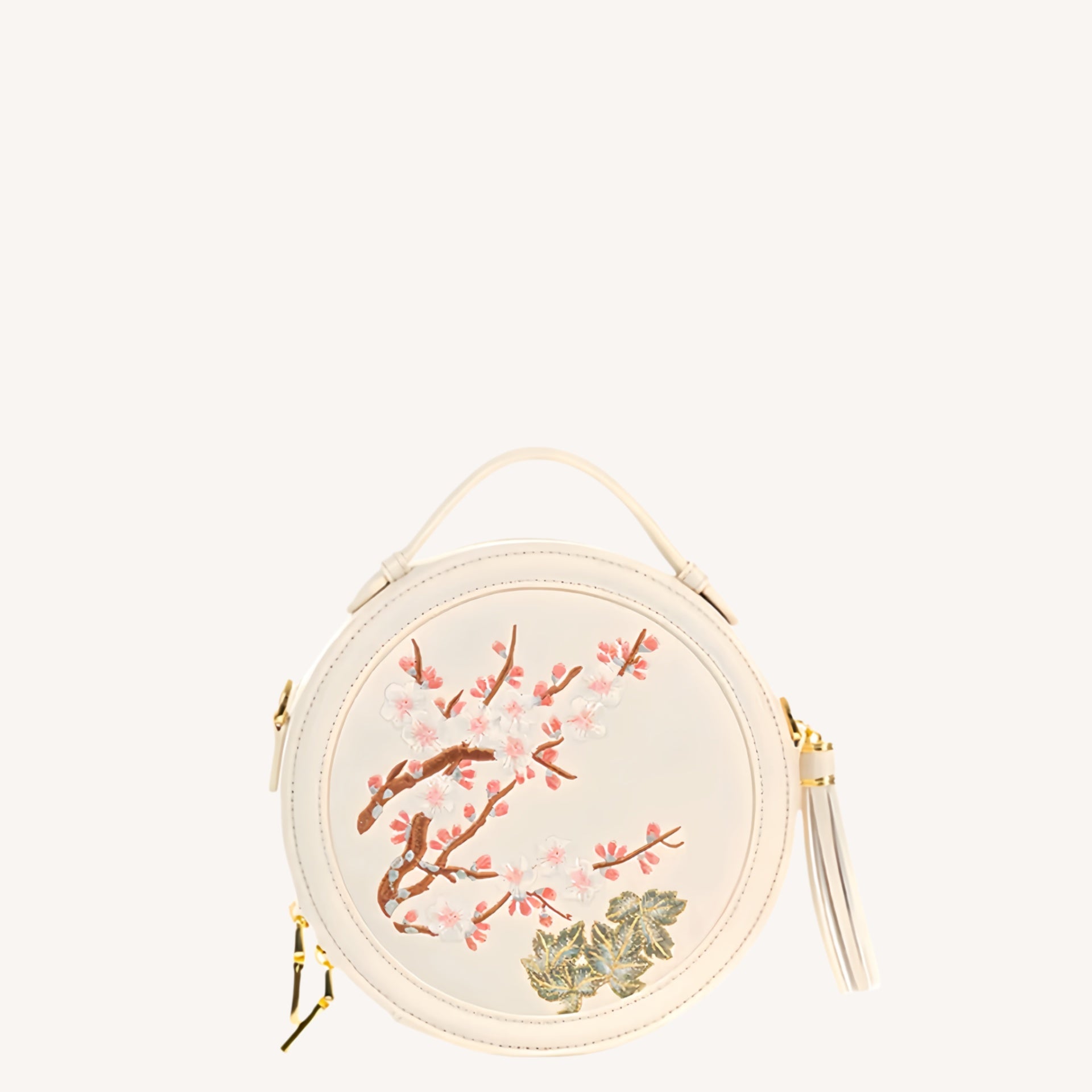 Gu (古) Series Round Bag | Chinese Embroidered Epiphyllum & Plum Blossom Bag | Brocade Modern