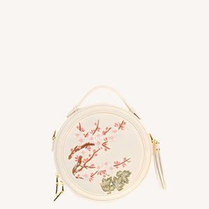 Gu (古) Series Round Bag | Chinese Embroidered Epiphyllum & Plum Blossom Bag | Brocade Modern