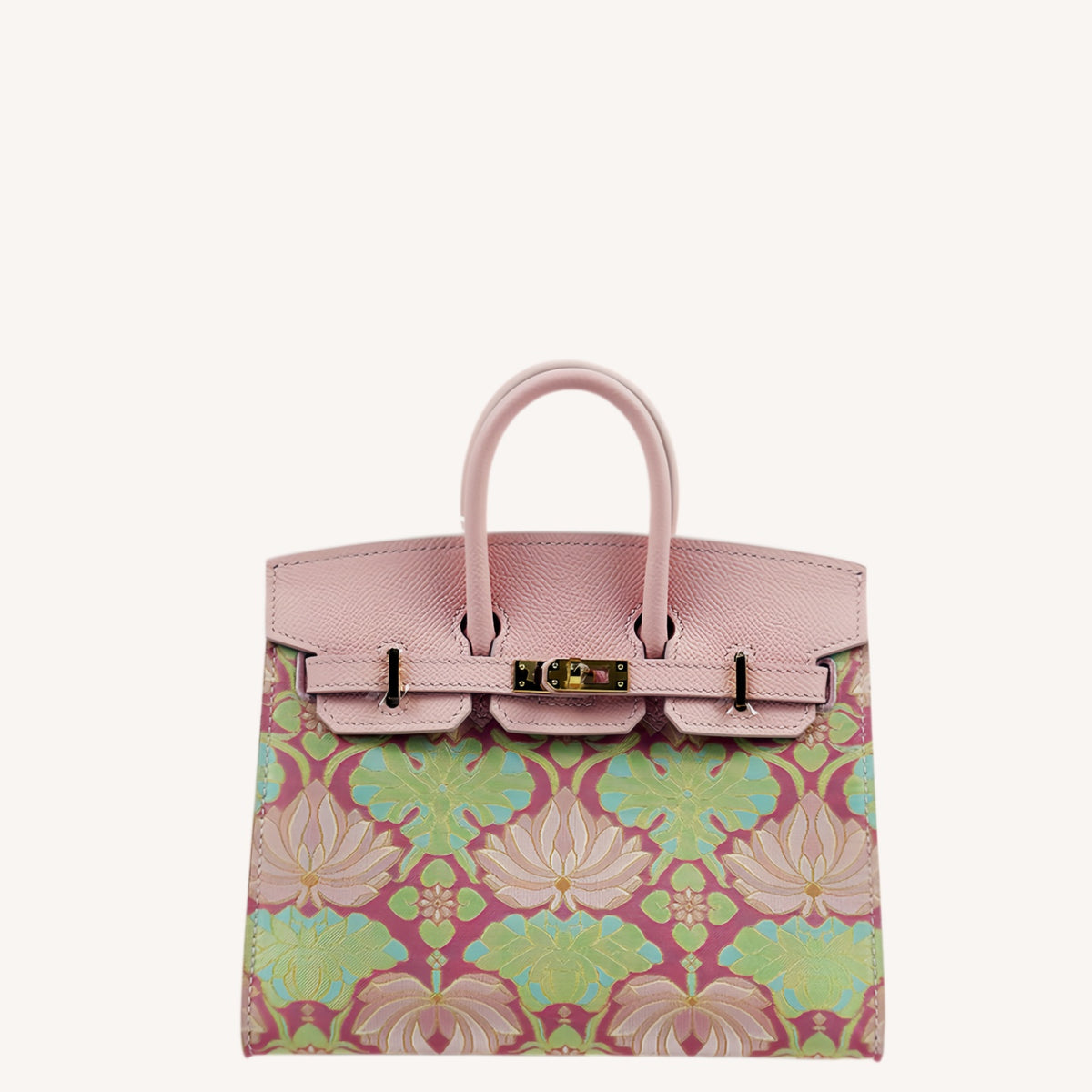 New Chinese Style Song Brocade Top-Handle Bag – Golden Floral Aroma / Layered Lotus Motif-brocademodern