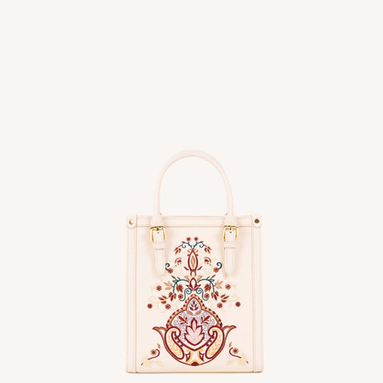 Embroidered Vintage Tote Bag with Treasure Bowl Motif | Brocade Modern