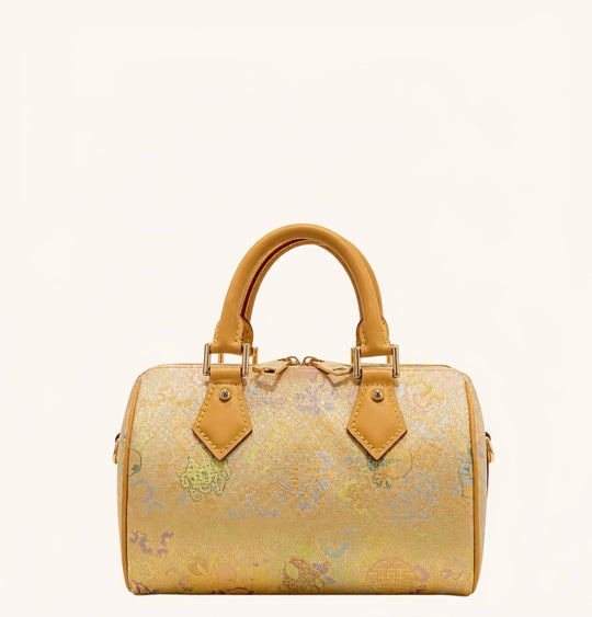 New Chinese Style Song Brocade Boston Bag – Heritage Silk Brocade & Top-Grain Leather-brocademodern