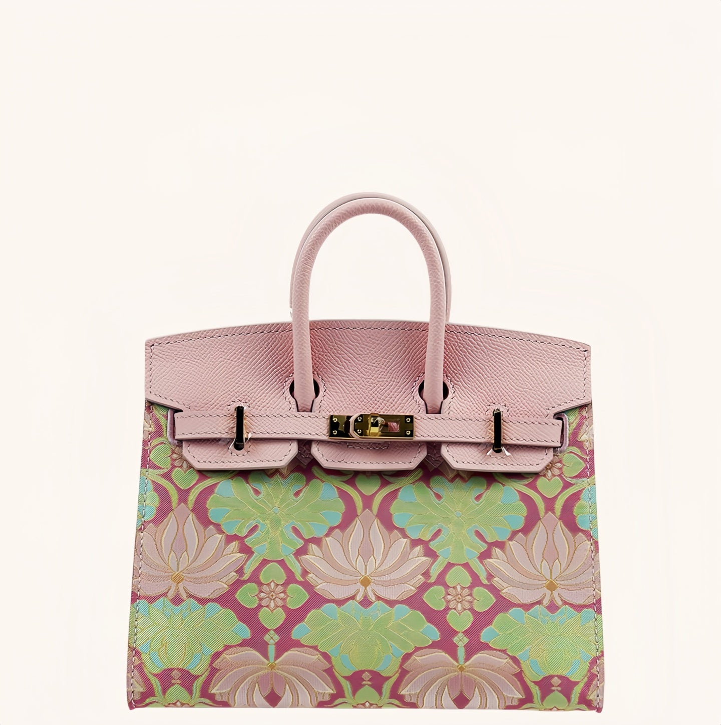 New Chinese Style Song Brocade Top-Handle Bag – Golden Floral Aroma / Layered Lotus Motif-brocademodern