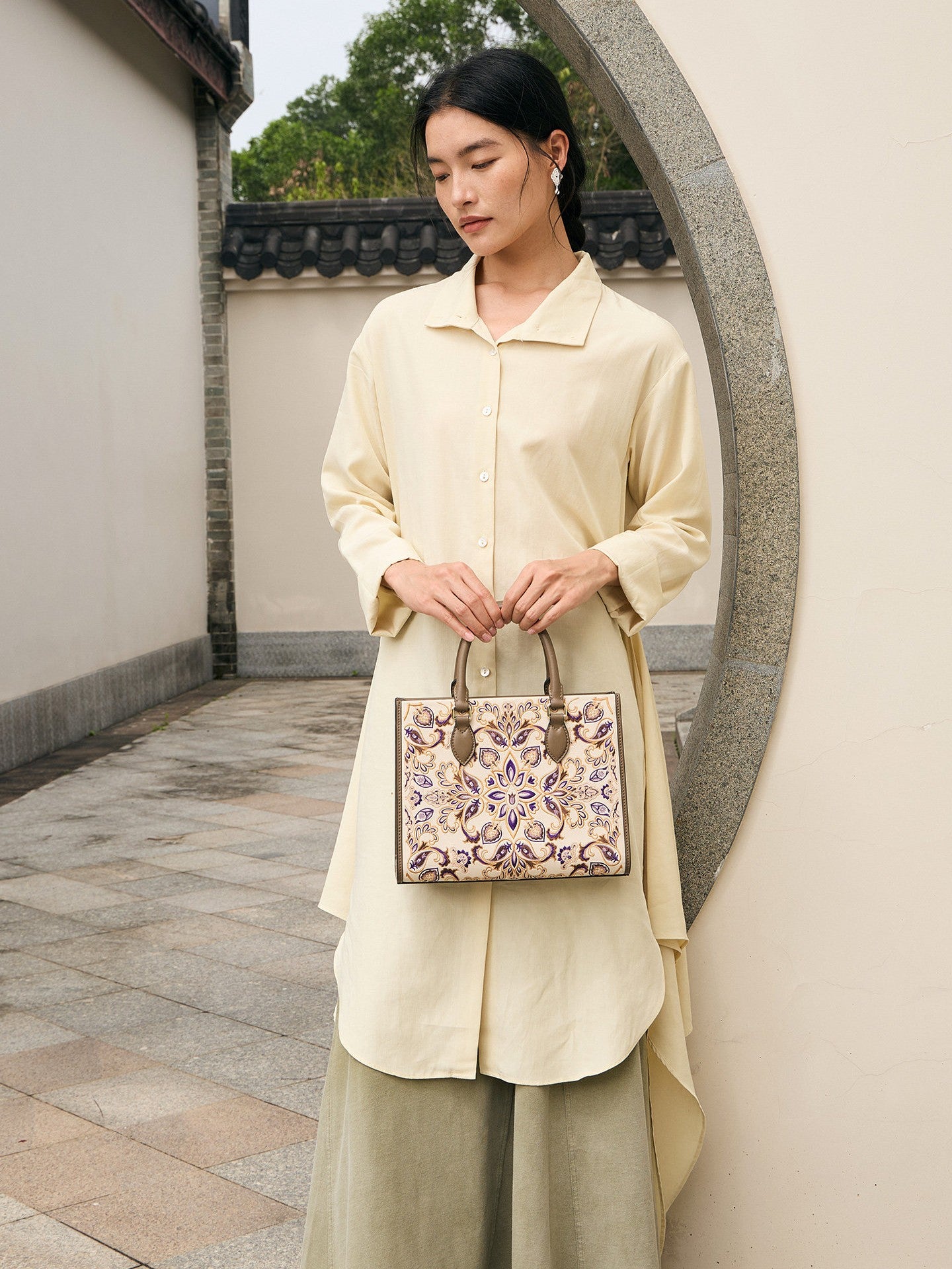 Baoxiang Flower Embroidered Leather Tote Bag | Chinese Style Handbag | Brocade Modern