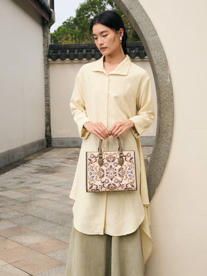 Baoxiang Flower Embroidered Leather Tote Bag | Chinese Style Handbag | Brocade Modern