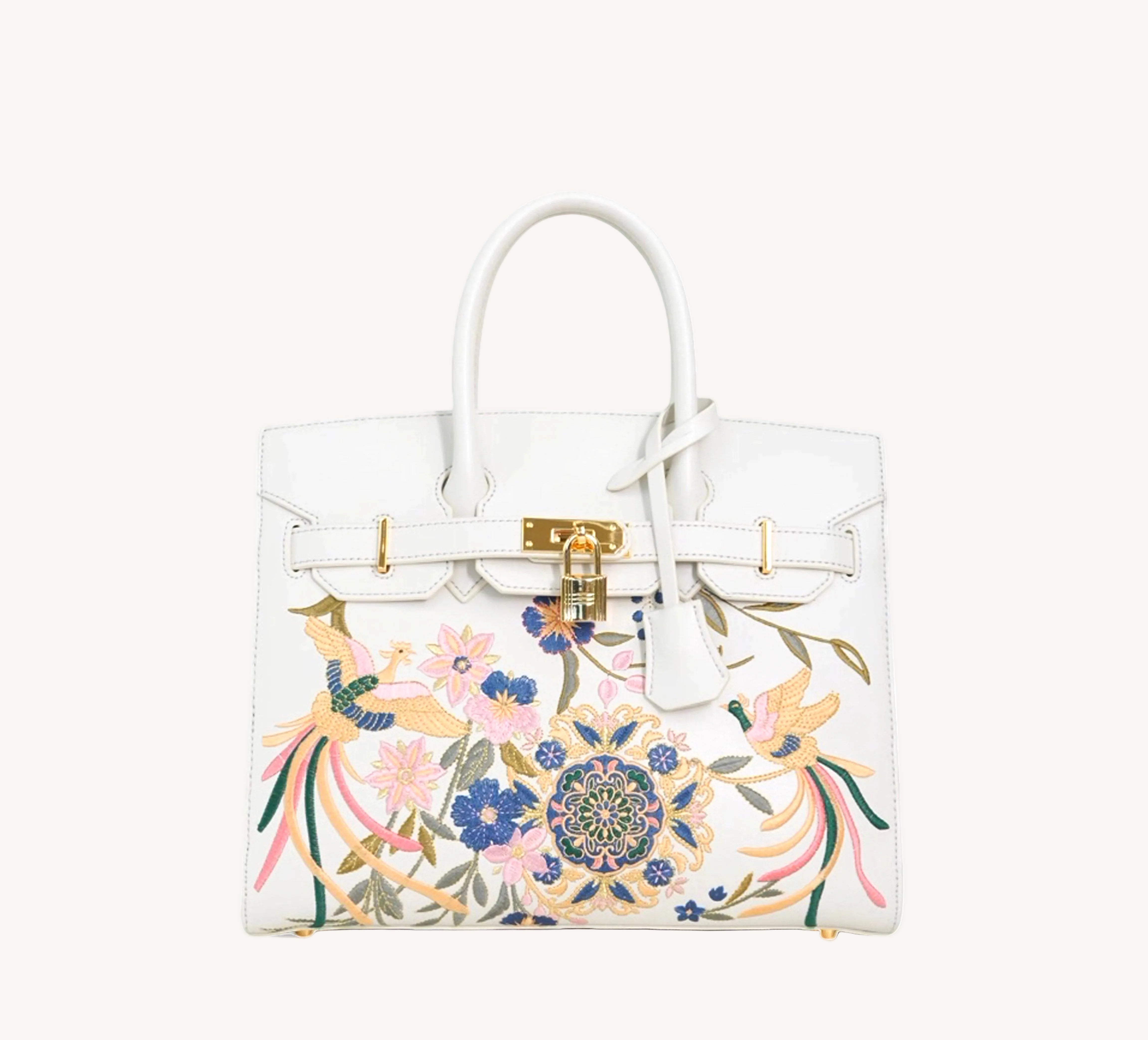 Chinese embroidered crossbody bag styled for modern Chinese outfits and elegant daily carry featuring Phoenix & Pear Blossoms