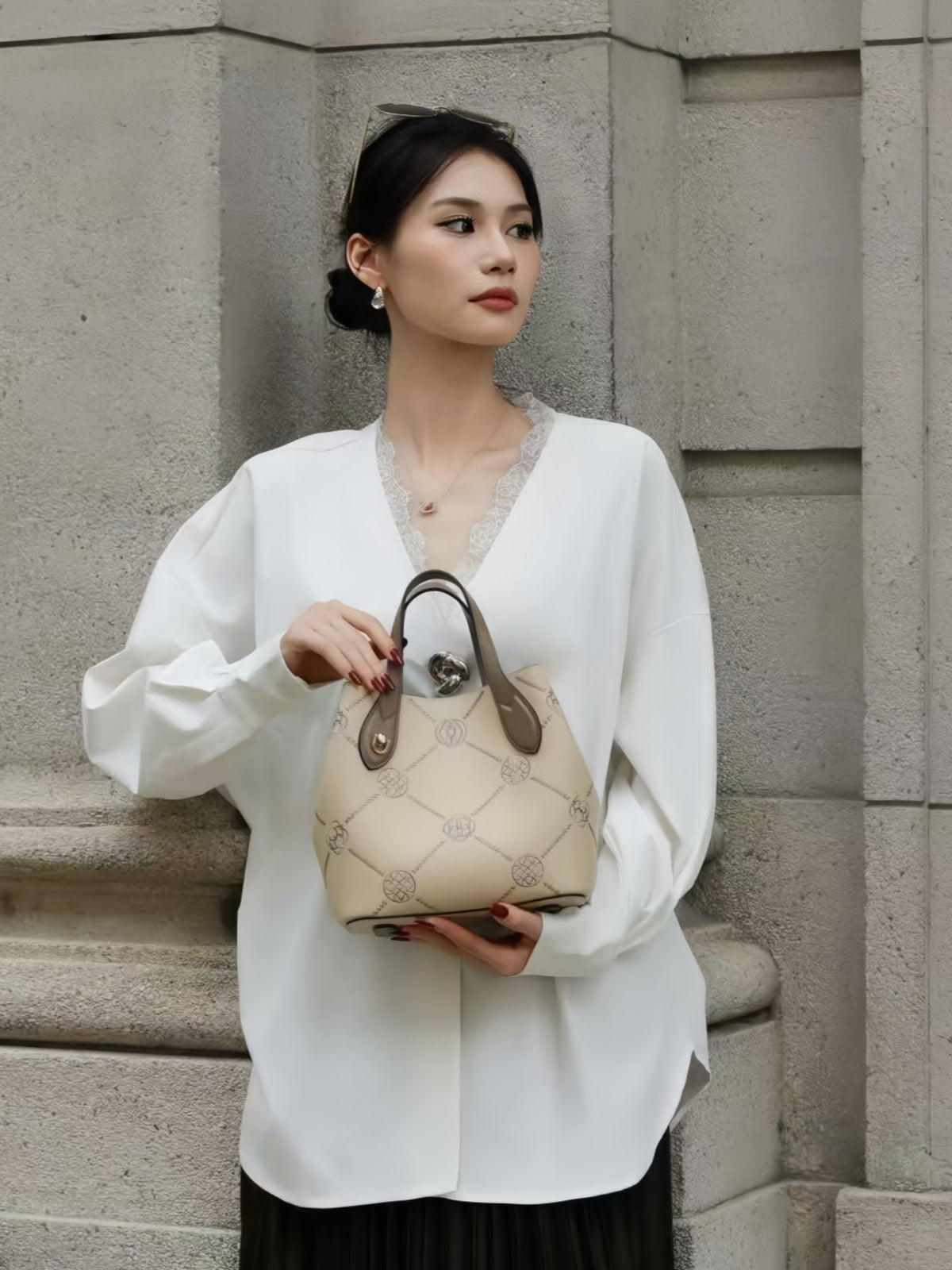 Eternal Garden Gold-Thread Embroidered Cowhide Tote Bag