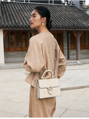 Graceful Lady Embroidered Leather Accordion Bag | Morning Glory Chinese Handbag | Brocade Modern
