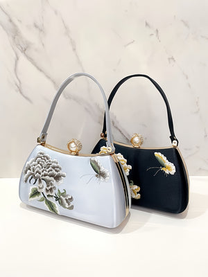 New Chinese Style Peony Embroidered Qipao Clutch Bag – Vintage Wedding Evening Handbag with Crystal Pearl Clasp-brocademodern