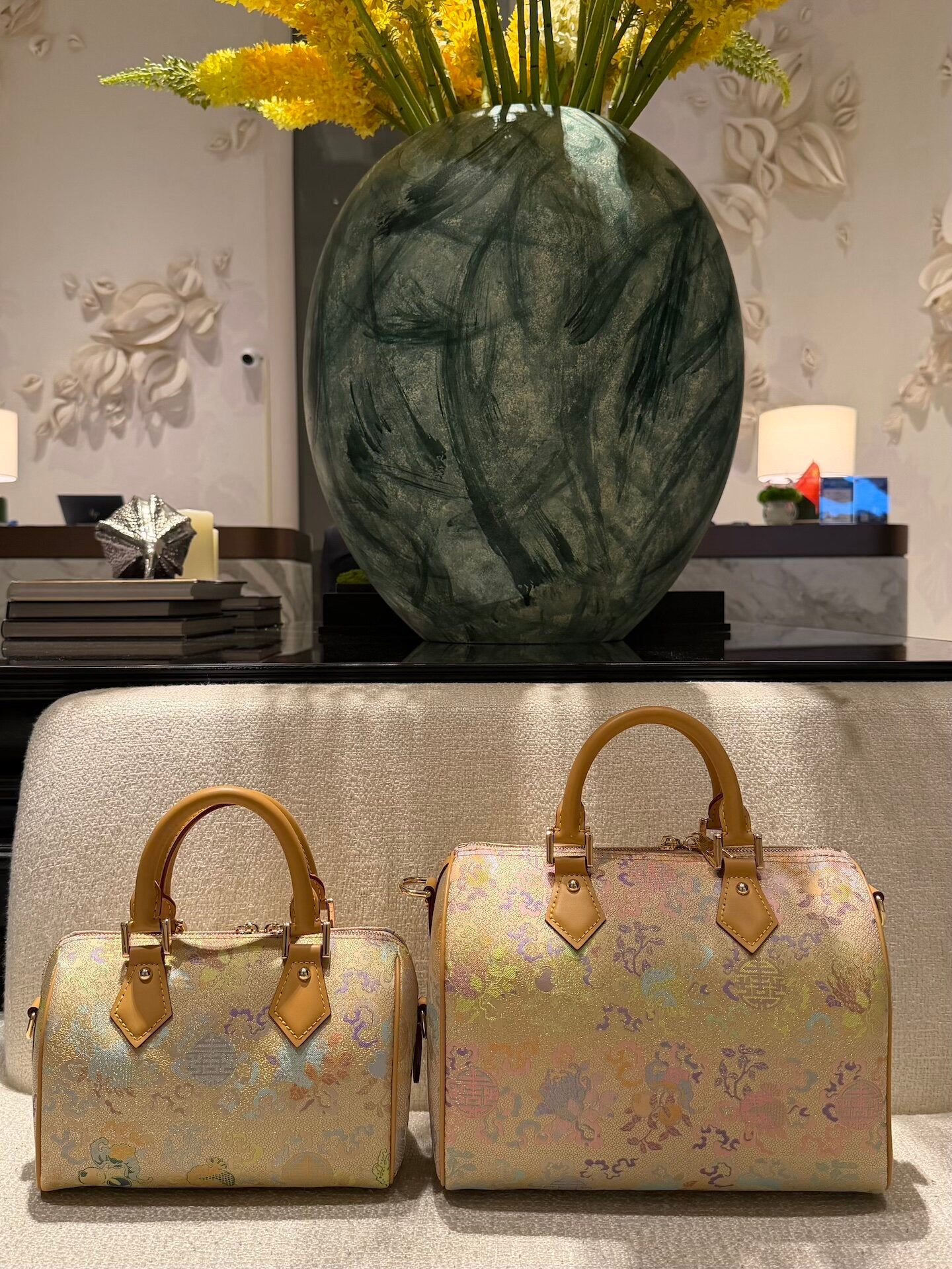 New Chinese Style Song Brocade Boston Bag – Heritage Silk Brocade & Top-Grain Leather-brocademodern