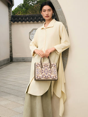 Baoxiang Flower Embroidered Leather Tote Bag | Chinese Style Handbag | Brocade Modern