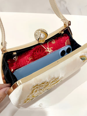 New Chinese Style Peony Embroidered Qipao Clutch Bag – Vintage Wedding Evening Handbag with Crystal Pearl Clasp-brocademodern