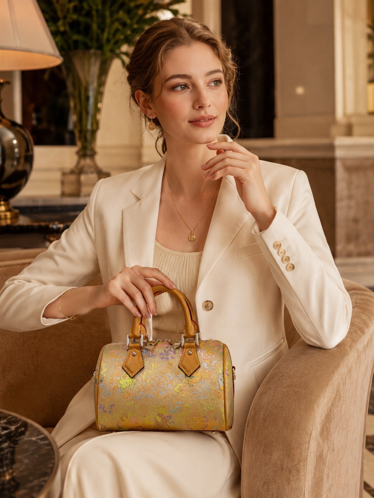 New Chinese Style Song Brocade Boston Bag – Heritage Silk Brocade & Top-Grain Leather-brocademodern