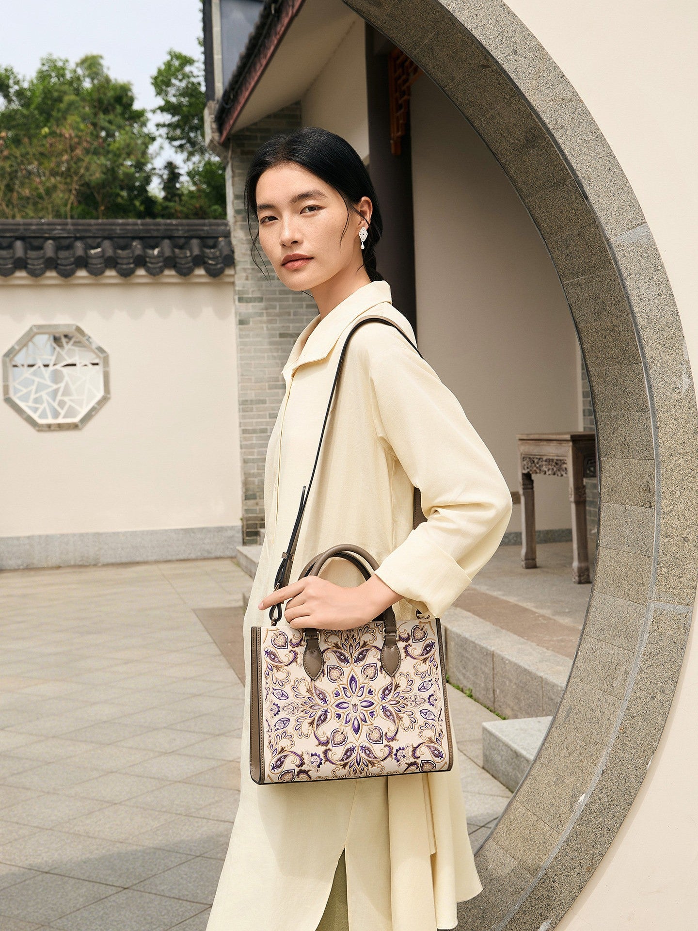 Baoxiang Flower Embroidered Leather Tote Bag | Chinese Style Handbag | Brocade Modern