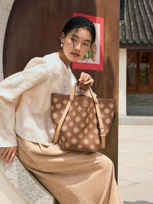 Baoxiang Blossom Embroidered Leather Bucket Bag | Chinese Style Large Tote | Brocade Modern