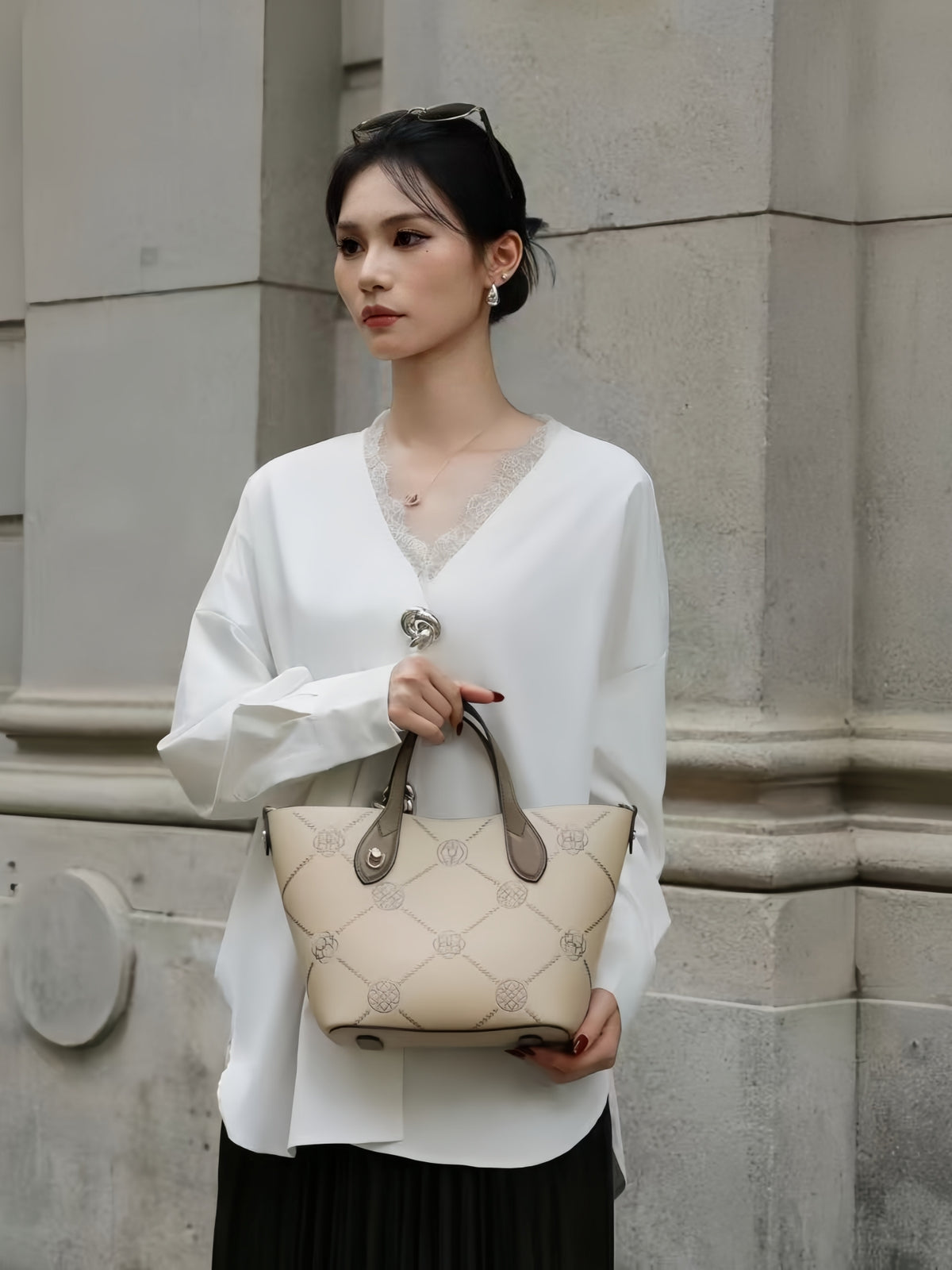 Eternal Garden Gold-Thread Embroidered Cowhide Tote Bag