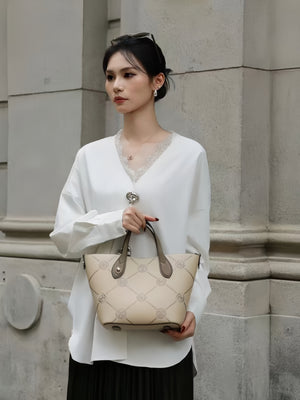 Eternal Garden Gold-Thread Embroidered Cowhide Tote Bag