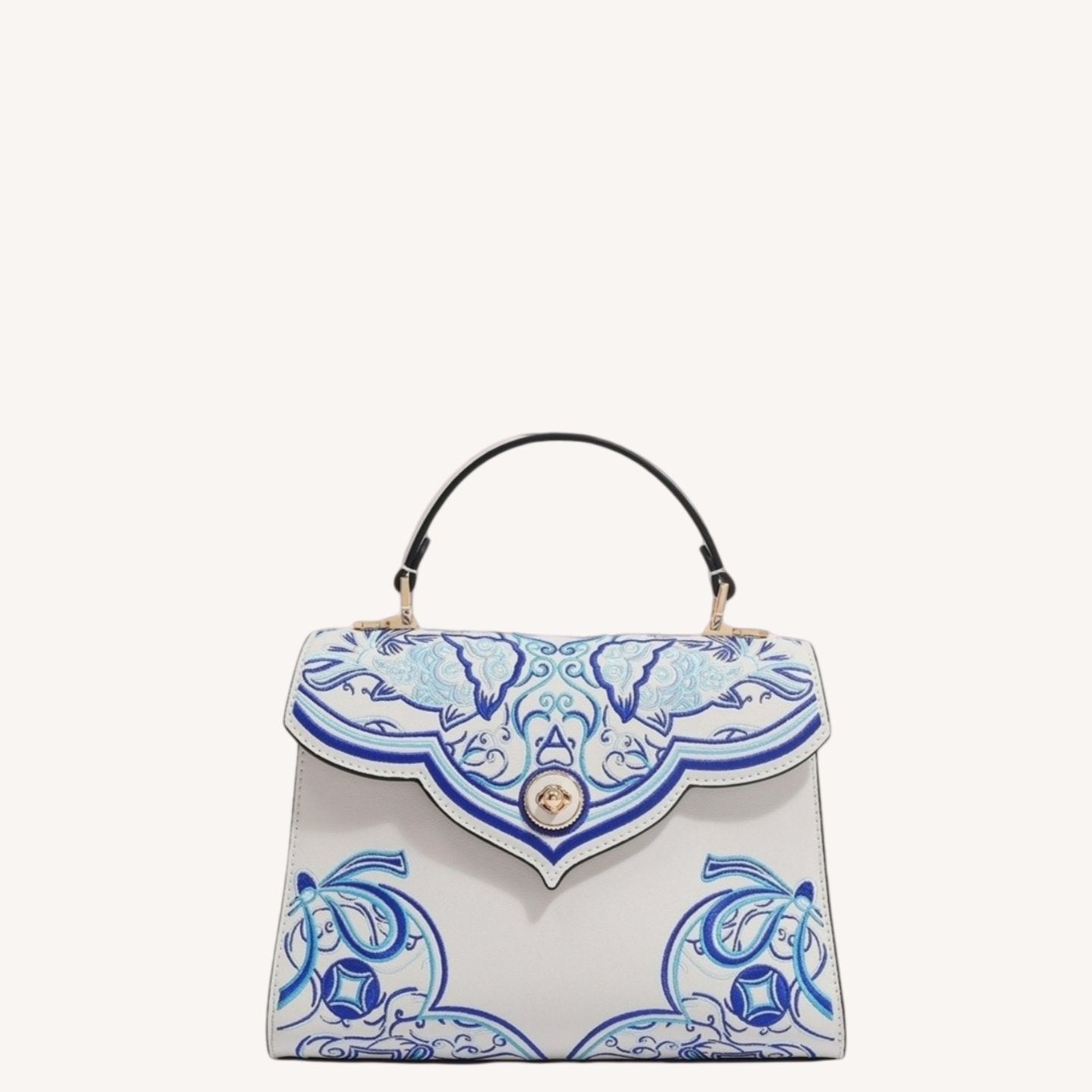 Luxury New Chinese Style Embroidered Leather Handbag – Koi & Gourd Motifs