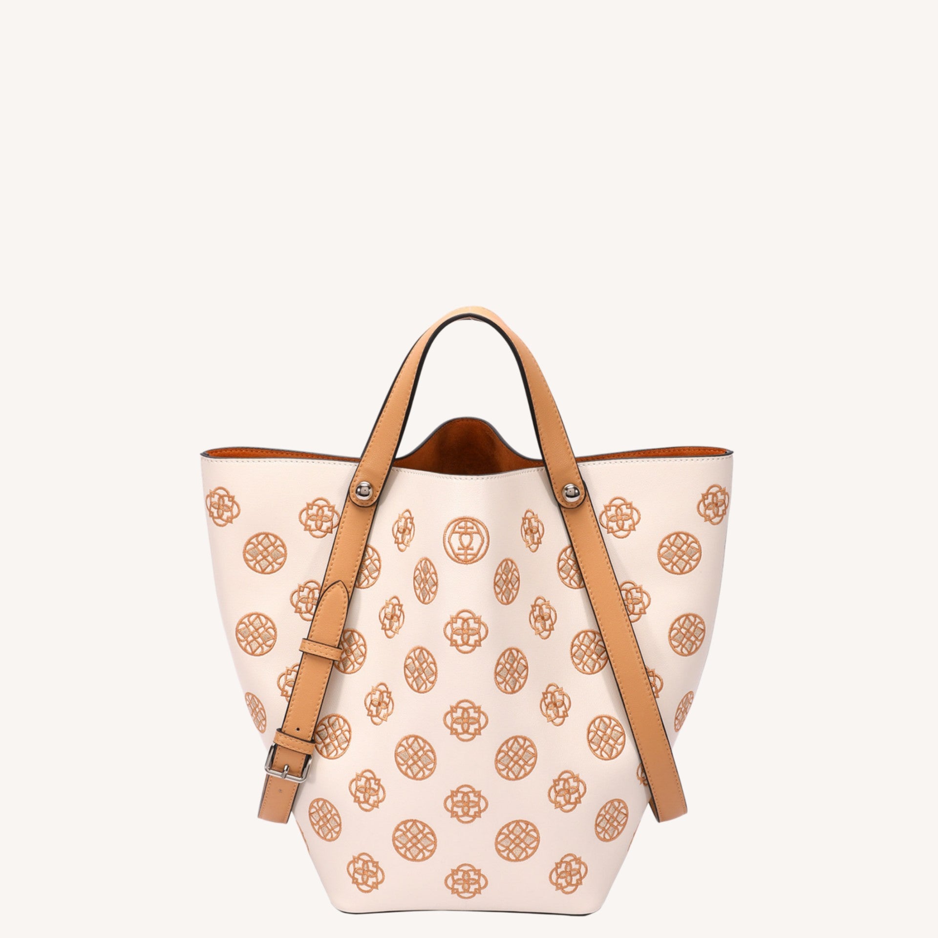 Baoxiang Blossom Embroidered Leather Bucket Bag | Chinese Style Large Tote | Brocade Modern