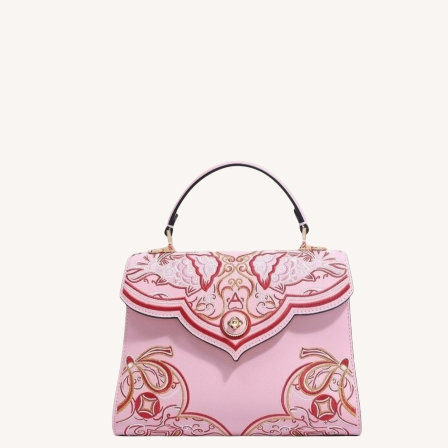 Luxury New Chinese Style Embroidered Leather Handbag – Koi & Gourd Motifs