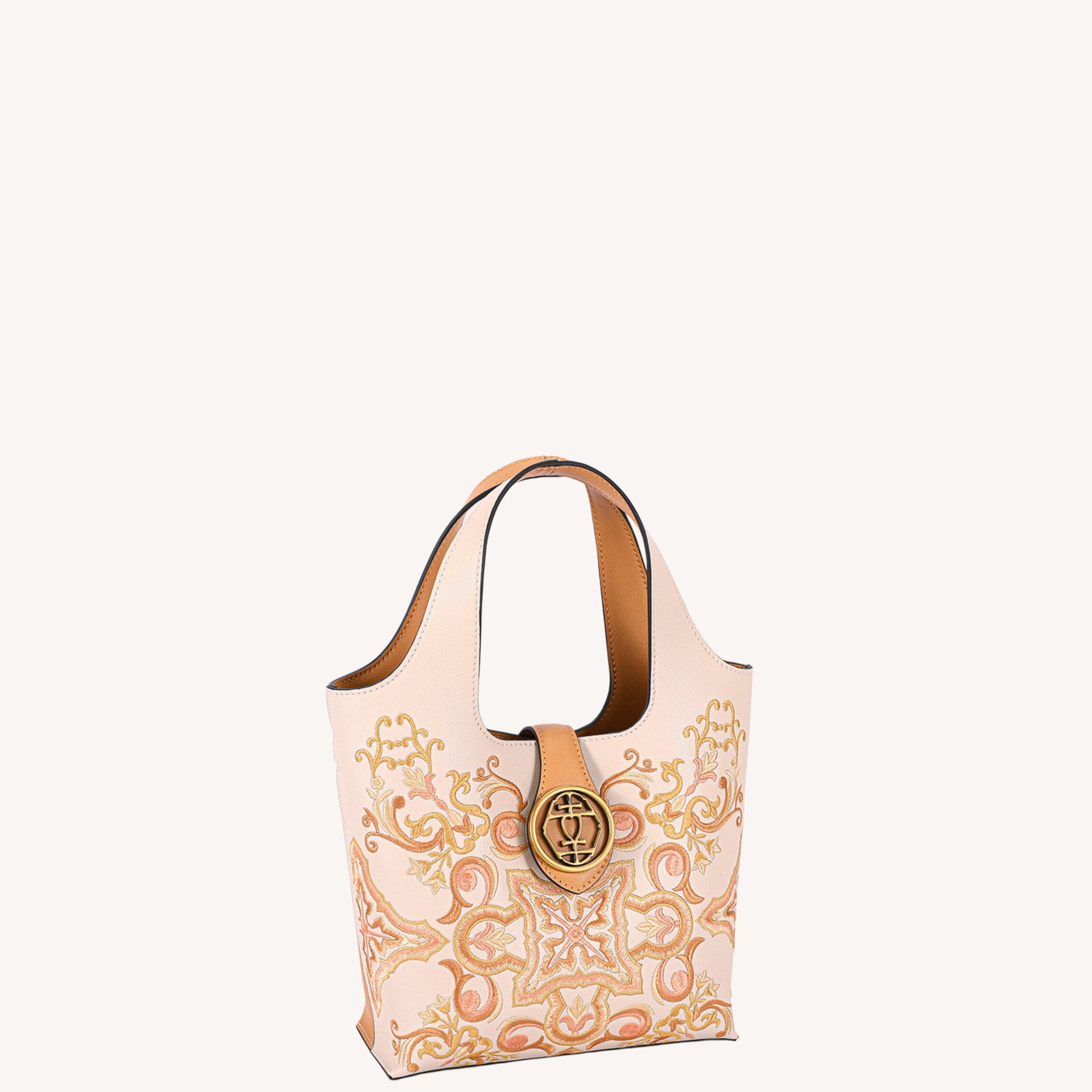 Dunhuang Arabesque Embroidered Basket Bag | Chinese Style Leather Tote