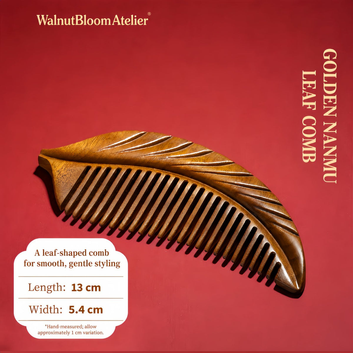 Golden Nanmu Leaf-Shaped Wooden Hair Comb – Handcrafted Chinese Gift