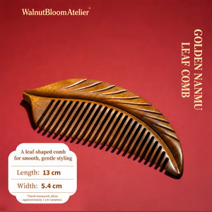 Golden Nanmu Leaf-Shaped Wooden Hair Comb – Handcrafted Chinese Gift