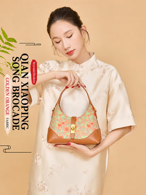 Golden Orange Song Brocade Handbag | Brocade Modern
