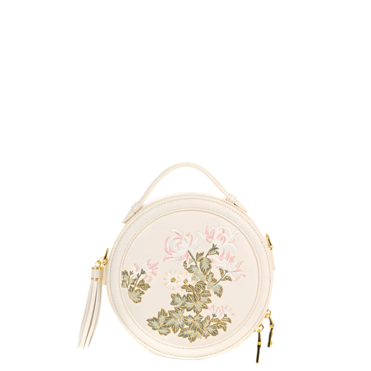 Gu (古) Series Round Bag | Chinese Embroidered Epiphyllum & Plum Blossom Bag | Brocade Modern