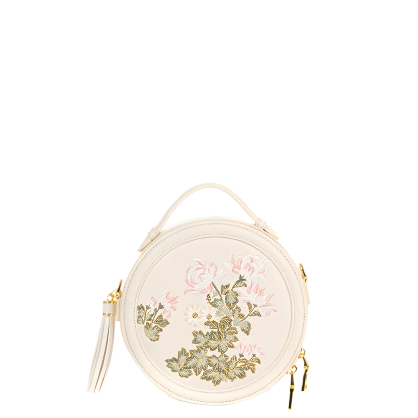 Gu (古) Series Round Bag | Chinese Embroidered Epiphyllum & Plum Blossom Bag | Brocade Modern
