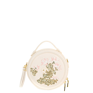 Gu (古) Series Round Bag | Chinese Embroidered Epiphyllum & Plum Blossom Bag | Brocade Modern
