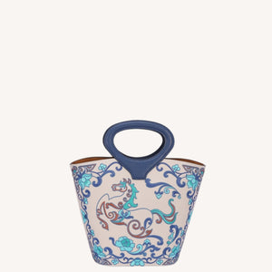 New Chinese Style Embroidered Leather Bucket Handbag - Heavenly Horse Fortune Tote Bag